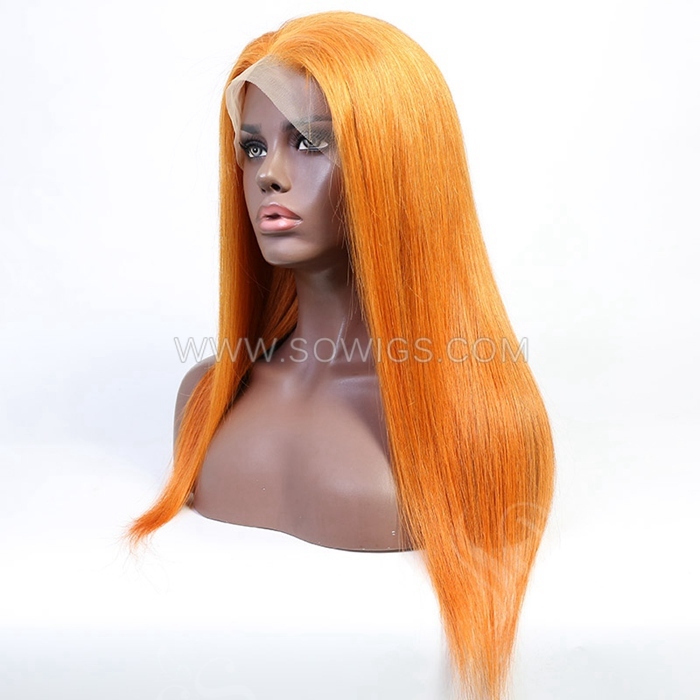 Orange Ginger Color Straight Hair 13*4 Lace Front Wigs 300% Density Lace Wigs Virgin Human Hair Natural Hairline