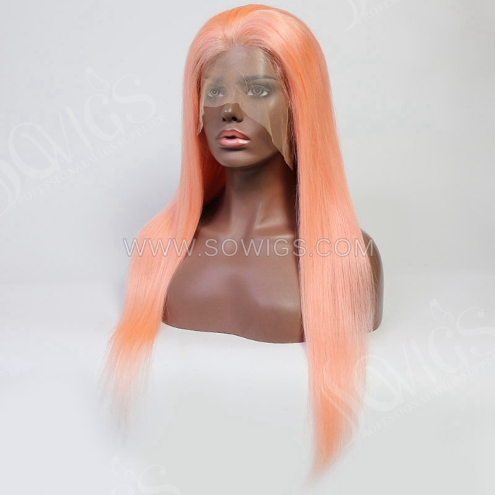 Pink Color 130% Density Full Lace Wig Straight Hair Virgin Human Hair