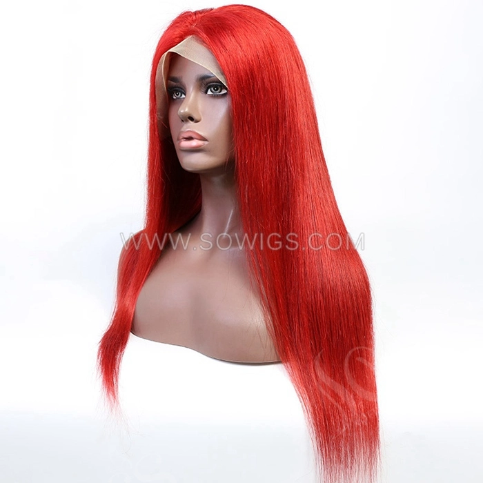 Red Color Straight 13*4 Lace Front Wigs 130% Density Lace Wigs Virgin Human Hair Natural Hairline