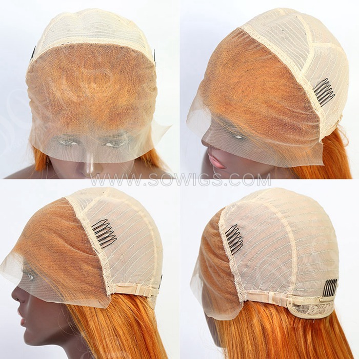 Orange Ginger Color Straight Hair 13*4 Lace Front Wigs 300% Density Lace Wigs Virgin Human Hair Natural Hairline