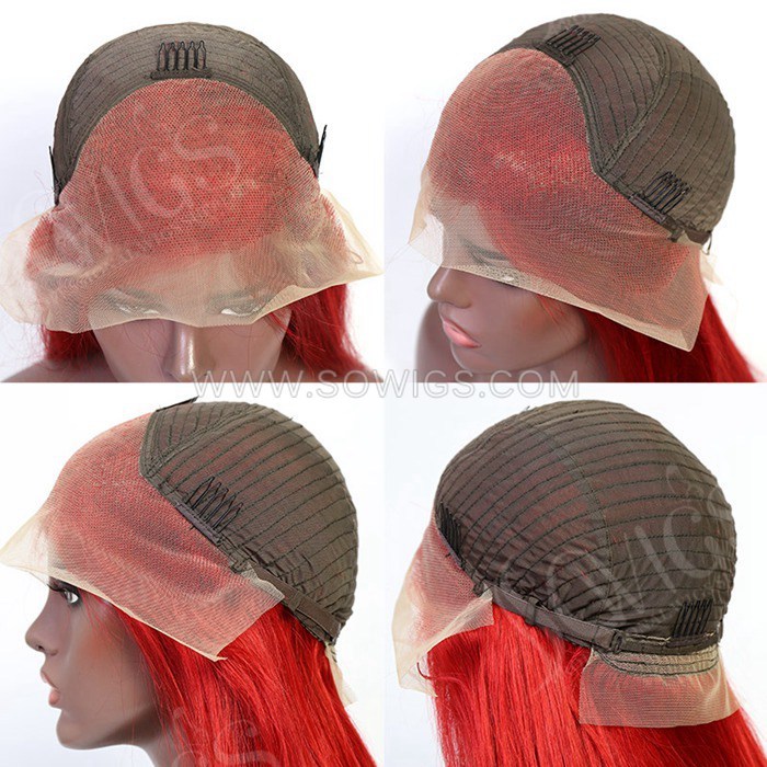 Red Color Straight 13*4 Lace Front Wigs 130% Density Lace Wigs Virgin Human Hair Natural Hairline