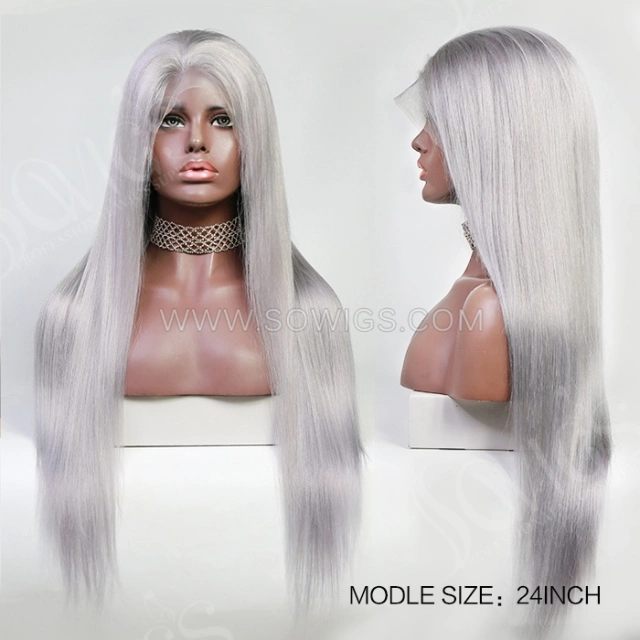 Grey Color 130% Density 13*4 Lace Frontal Wigs Straight Hair Virgin Human Hair