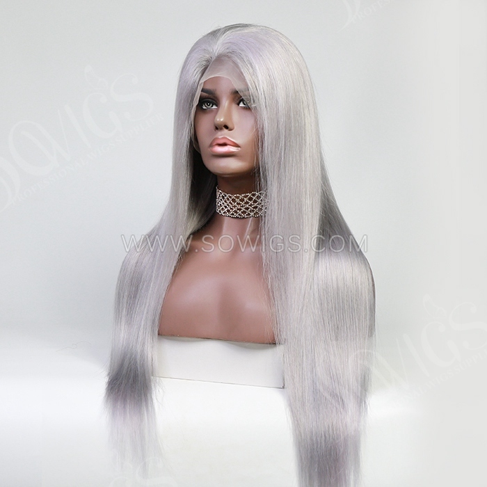 Grey Color 130% Density 13*4 Lace Frontal Wigs Straight Hair Virgin Human Hair