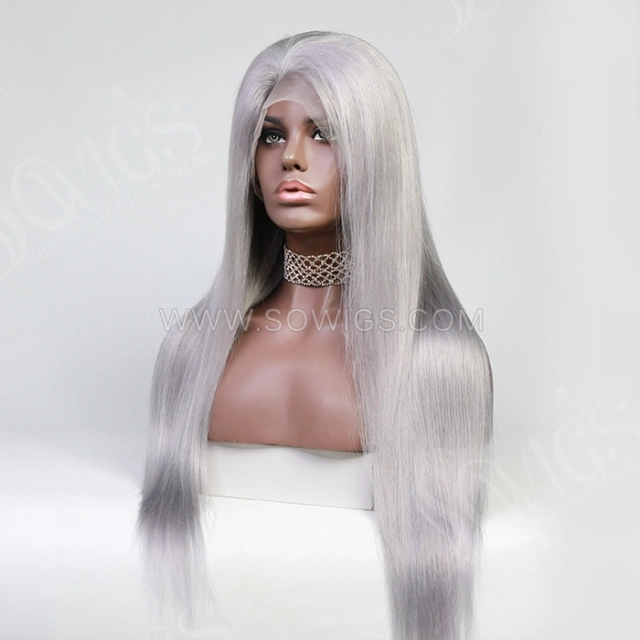 Grey Color 130% Density 13*4 Lace Frontal Wigs Straight Hair Virgin Human Hair