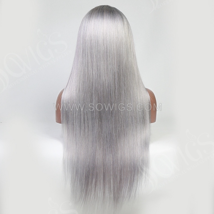 Grey Color 130% Density 13*4 Lace Frontal Wigs Straight Hair Virgin Human Hair