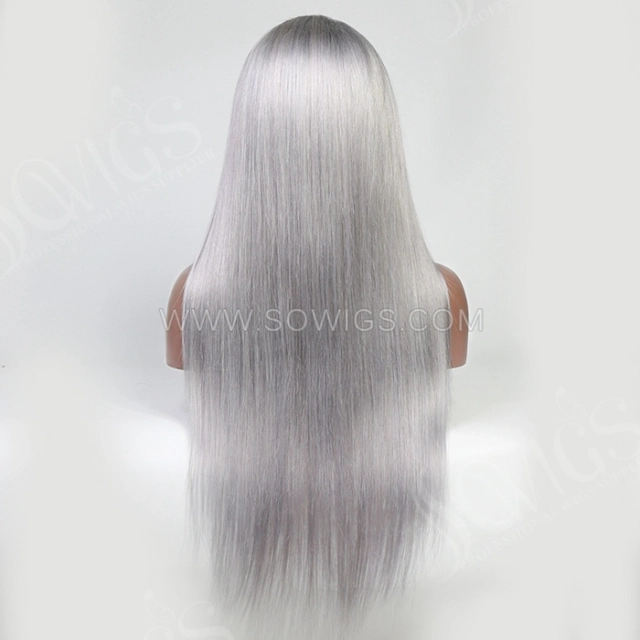 Grey Color 130% Density 13*4 Lace Frontal Wigs Straight Hair Virgin Human Hair