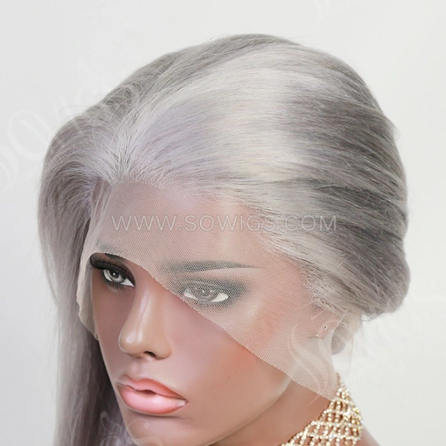 Grey Color 130% Density 13*4 Lace Frontal Wigs Straight Hair Virgin Human Hair