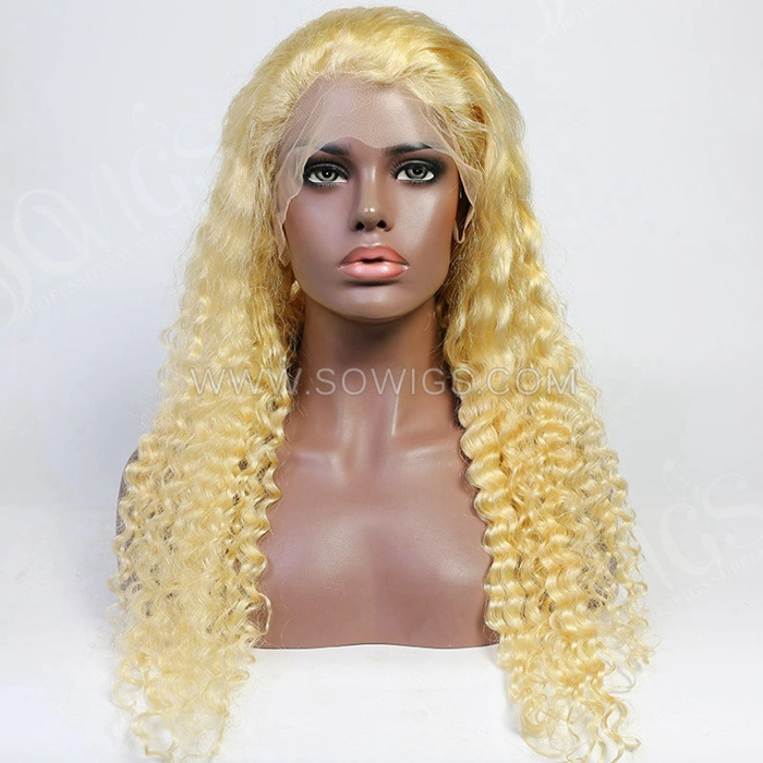 613# Blonde Color Deep Wave 13*4 Lace Front Wigs 150% Density Lace Wigs Virgin Human Hair Natural Hairline