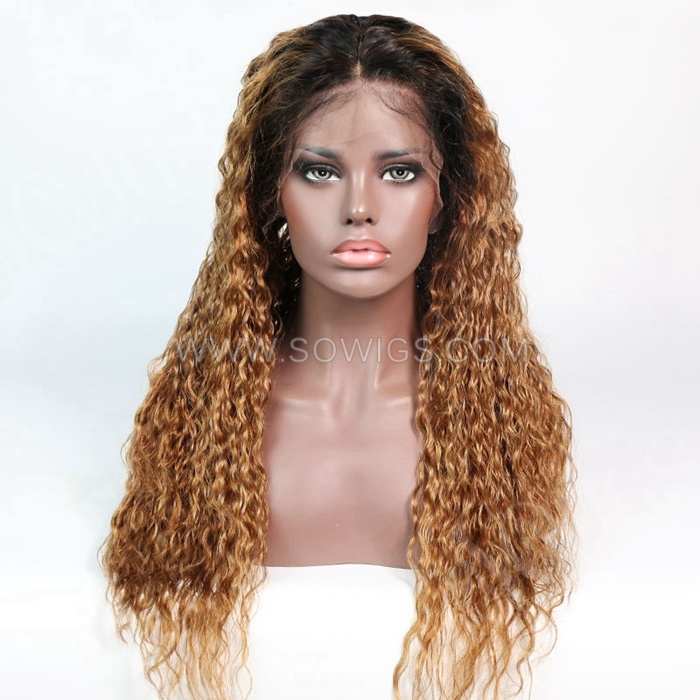T1B/30 Color 180% Density 13*4 Lace Frontal Wigs Loose Deep Virgin Human Hair
