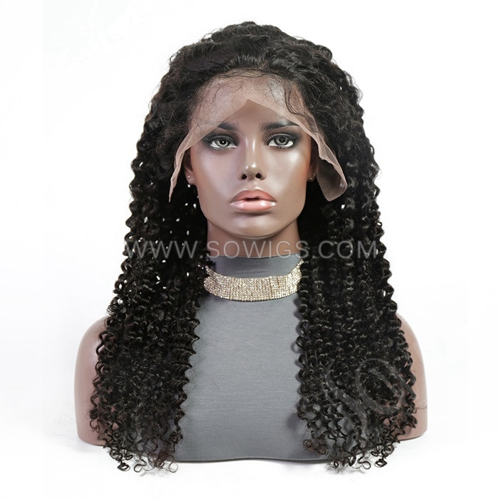 Deep Curly 13*4 Lace Front Wigs 180% Density Lace Wigs Virgin Human Hair Natural Color Natural Hairline