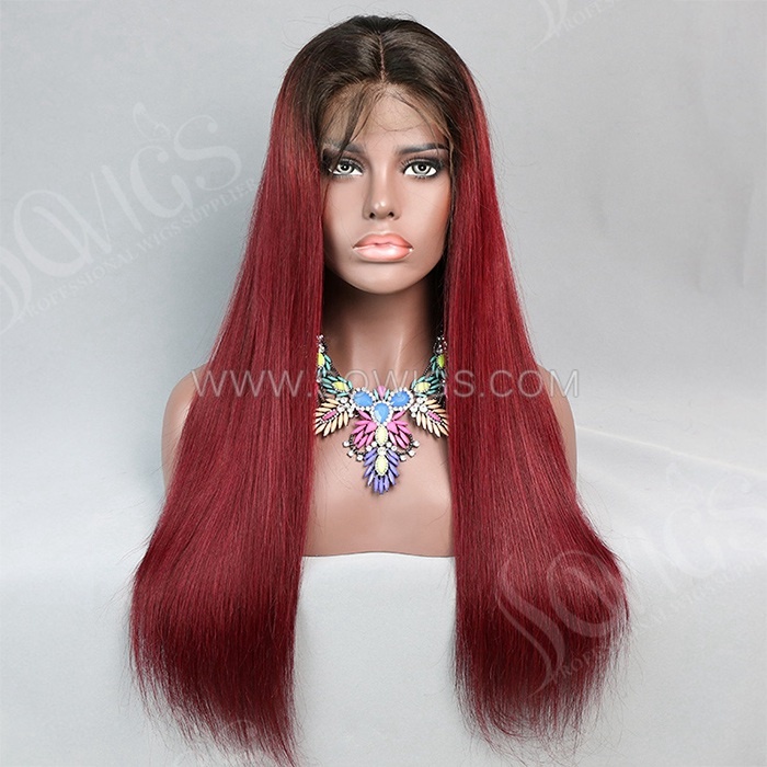 T1B/99J Ombre Color Straight 13*4 Lace Front Wigs 130% Density Lace Wigs Virgin Human Hair Natural Hairline