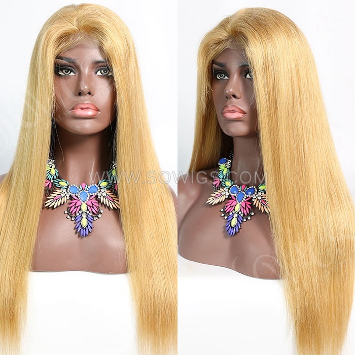 #27 Color Straight Hair 13*4 Lace Front Wigs 300% Density Lace Wigs Virgin Human Hair Natural Hairline