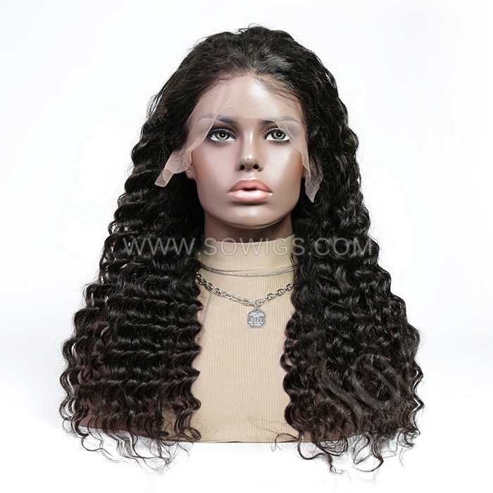Deep Wave 13*4 Lace Front Wigs 180% Density Lace Wigs Virgin Human Hair Natural Color Natural Hairline