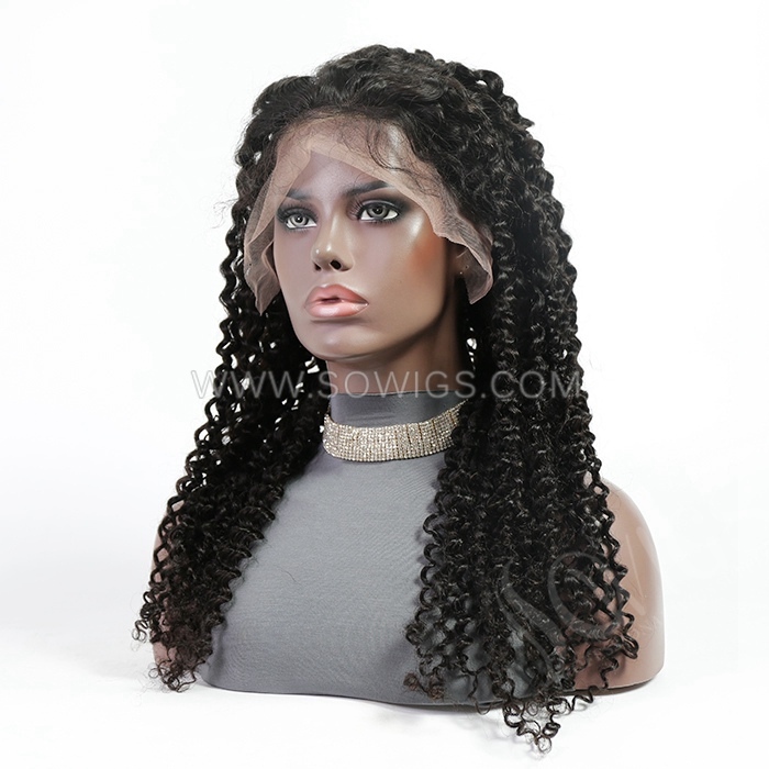 Deep Curly 13*4 Lace Front Wigs 180% Density Lace Wigs Virgin Human Hair Natural Color Natural Hairline