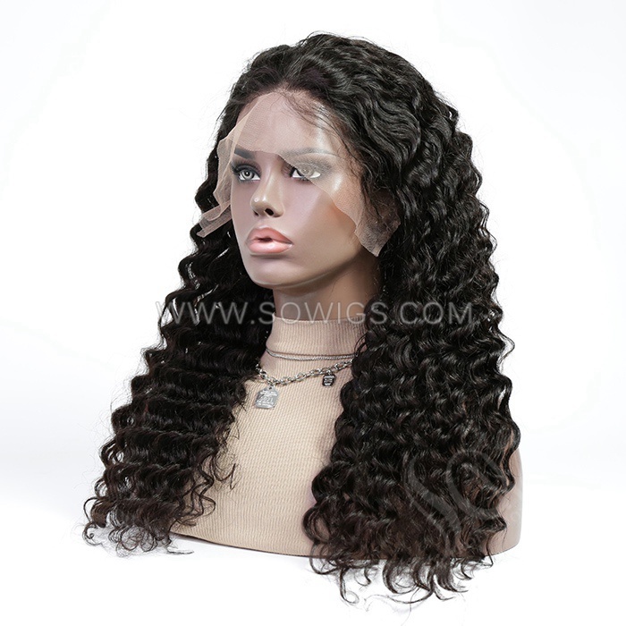 Deep Wave 13*4 Lace Front Wigs 180% Density Lace Wigs Virgin Human Hair Natural Color Natural Hairline