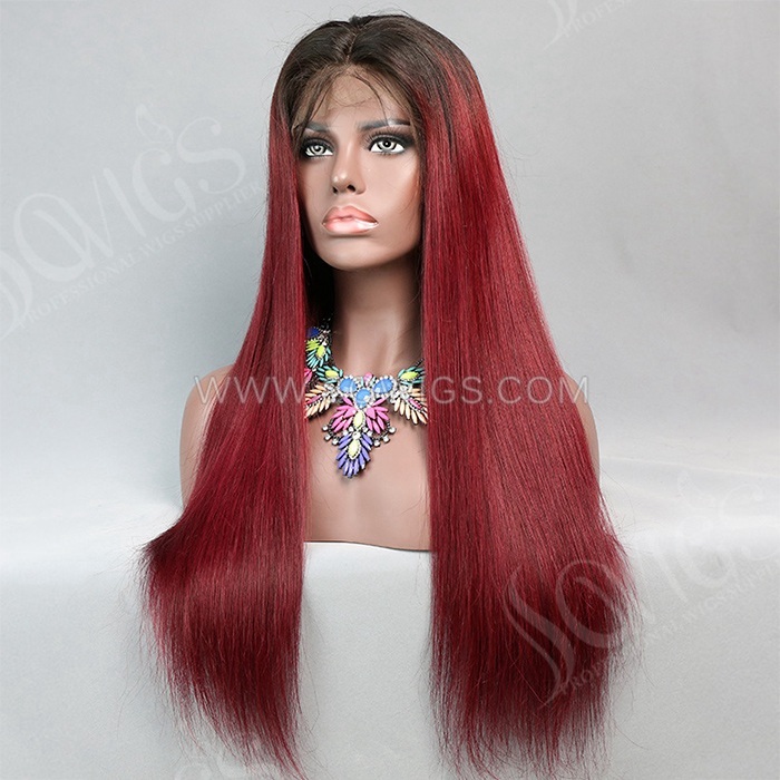 T1B/99J Ombre Color Straight 13*4 Lace Front Wigs 130% Density Lace Wigs Virgin Human Hair Natural Hairline