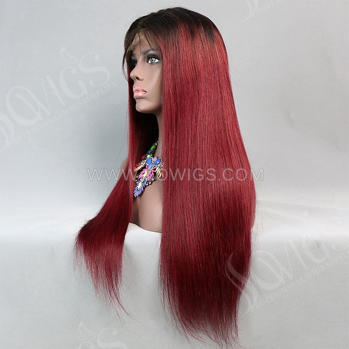 T1B/99J Ombre Color Straight 13*4 Lace Front Wigs 130% Density Lace Wigs Virgin Human Hair Natural Hairline