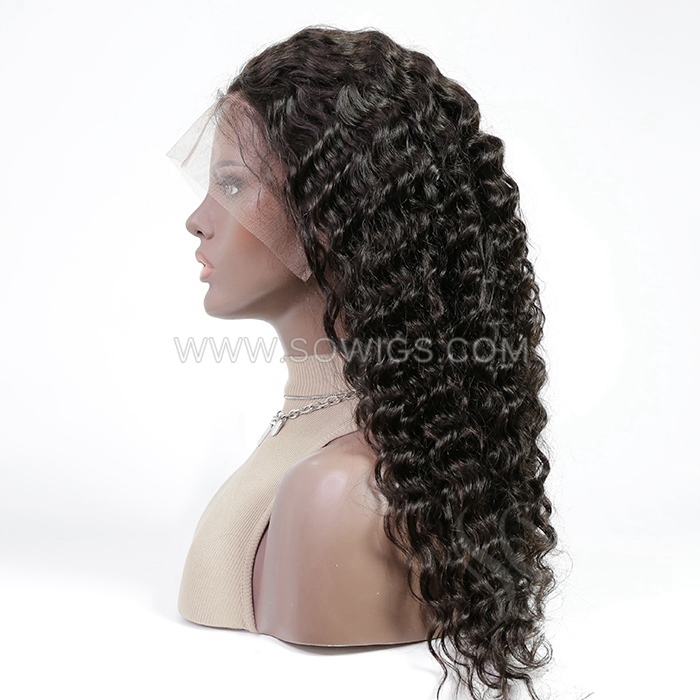 Deep Wave 13*4 Lace Front Wigs 180% Density Lace Wigs Virgin Human Hair Natural Color Natural Hairline