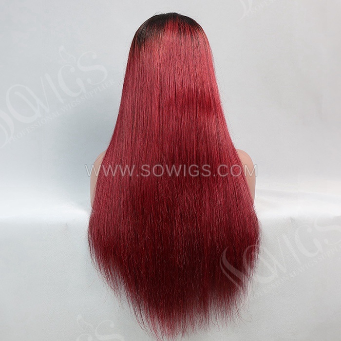 T1B/99J Ombre Color Straight 13*4 Lace Front Wigs 130% Density Lace Wigs Virgin Human Hair Natural Hairline