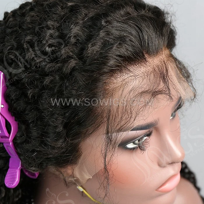 Deep Curly 13*4 Lace Front Wigs 130% Density Lace Wigs Virgin Human Hair Natural Color Natural Hairline