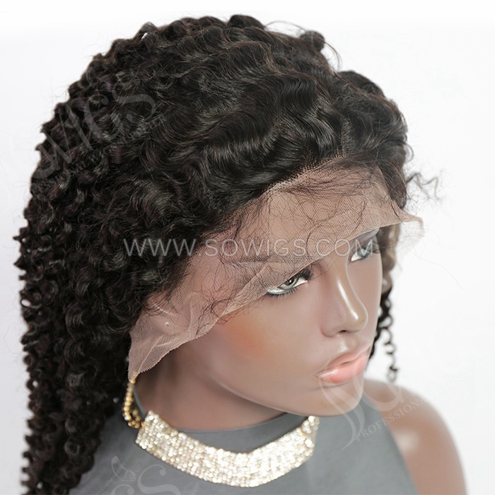 Deep Curly 13*4 Lace Front Wigs 180% Density Lace Wigs Virgin Human Hair Natural Color Natural Hairline