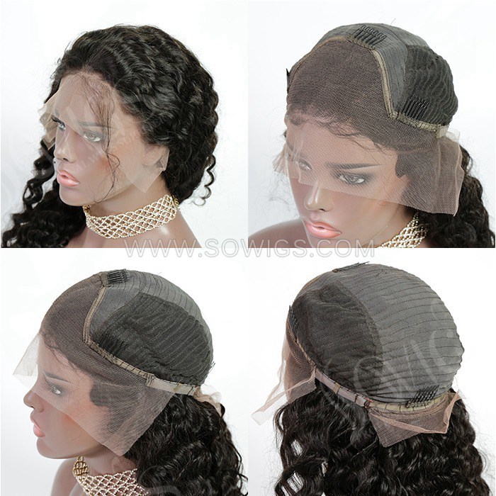 Deep Wave 13*4 Lace Front Wigs 180% Density Lace Wigs Virgin Human Hair Natural Color Natural Hairline