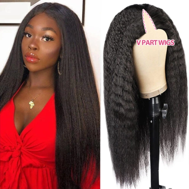 Kinky Straight U Part Wigs  V Part Wigs 130% & 300% Density 100% Unprocessed Virgin Human Hair Natural Color