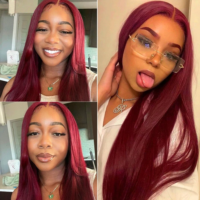 J99 Color #99J Wine Color Straight 13*4 Lace Front Wigs 130% Density Lace Wigs ...
