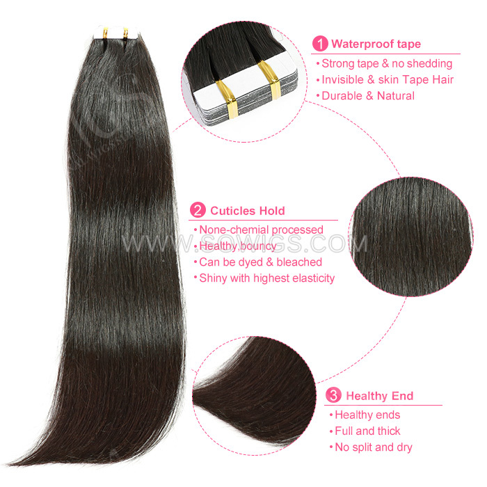 Straight PU Skin Weft Invisible Tape In 20pcs 50grams Remy Hair Extensions Natural Human Hair Seamless Adhesives Tape