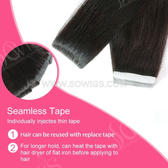 Straight PU Skin Weft Invisible Tape In 20pcs 50grams Remy Hair Extensions Natural Human Hair Seamless Adhesives Tape