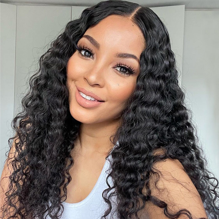Deep Wave 13*4 Lace Front Wigs 130% Density Lace Wigs Virgin Human Hair Natural Color Natural Hairline