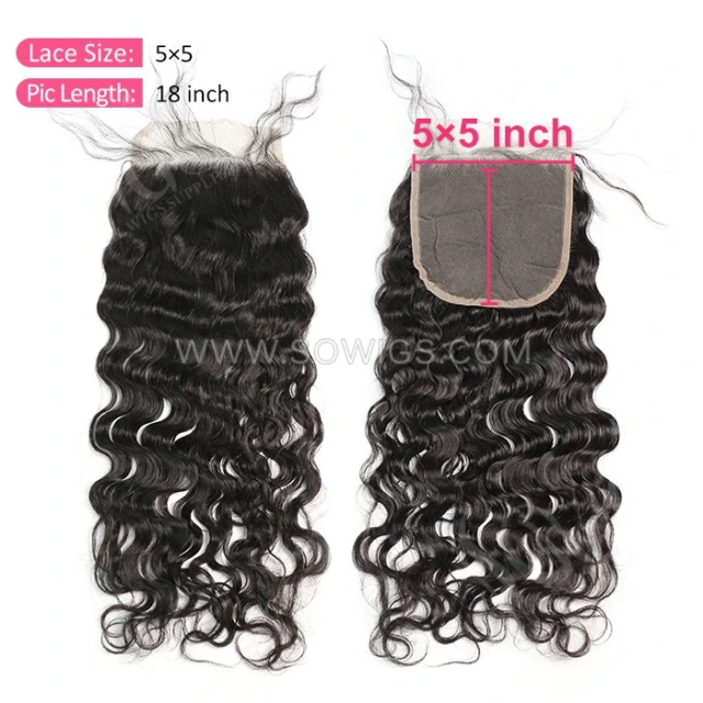 5*5 Lace Closure Natutal Hairline Pre plucked Knots Lightly Bleached 100% Unprocessed Human Hair