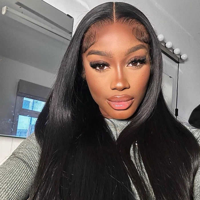 Straight Hair 13*4 Lace Front Wigs 180% Density Lace Wigs Virgin Human Hair Natural Color Natural Hairline