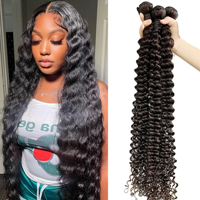 3/4 Bundles Deep Wave 100% Unprocessed Virgin Human Hair Extensions Double Weft Sowigs Hair Natural Color