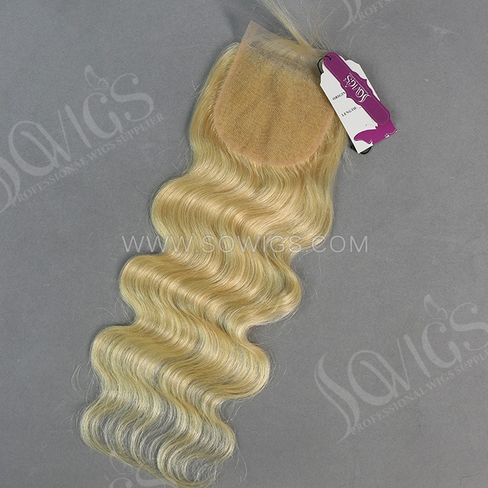 #613 Blonde 4*4 Lace Closure 100% Unprocessed Virgin Human Hair (Straight/Body wave)