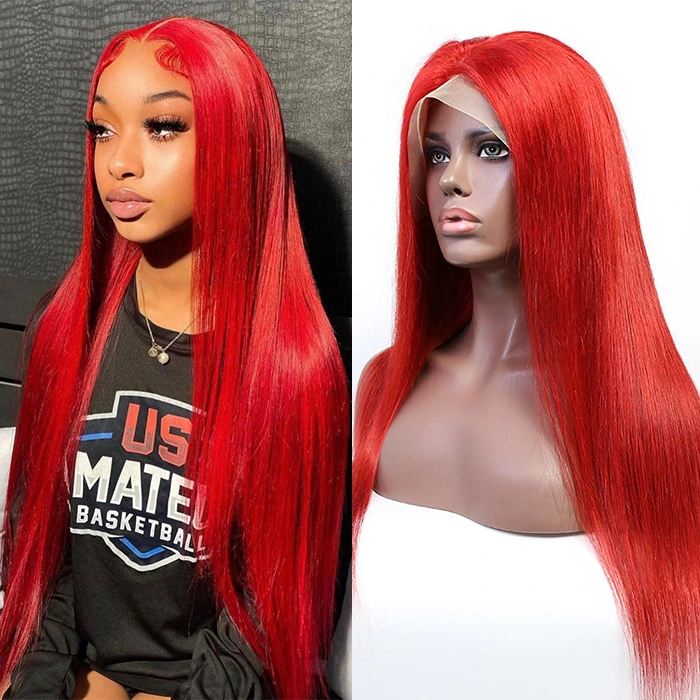 Red Color 13*4 Lace Front Wigs 150% Density Lace Wigs Virgin Human Hair Natural Hairline