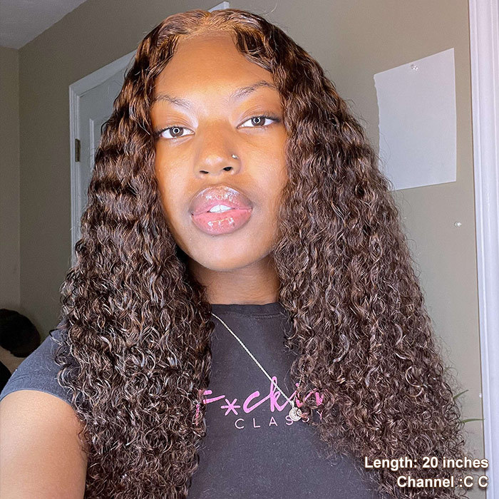 Chocolate Brown 13*4 Lace Front Wigs Deep Curly 130% Density Virgin Human Hair Natural Hairline