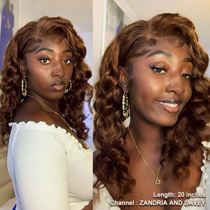 Chocolate Brown 13*4 Lace Front Wigs Loose Wave 130% DensityVirgin Human Hair Natural Hairline