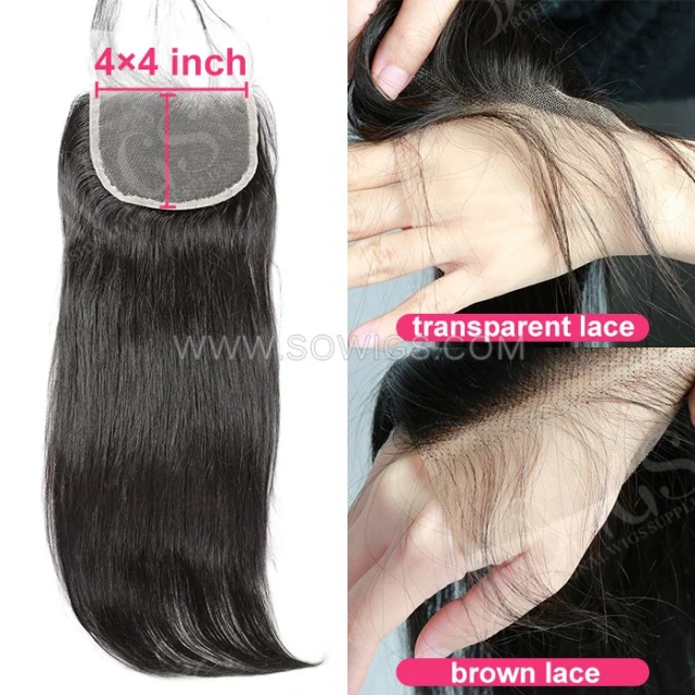 (All texture) 4*4 Lace Closure 100% Unprocessed Virgin Human Hair Natutal Color