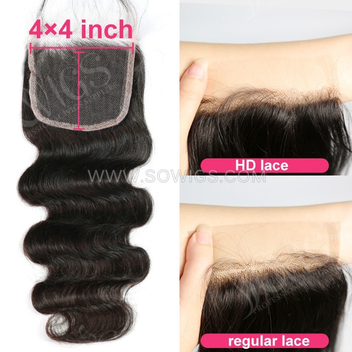 4*4/ 5*5 HD Lace Closure Premium grade 100% Unprocessed Virgin Human Hair Natural Color