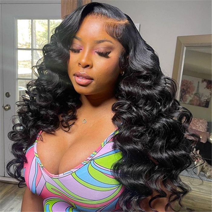 13*4 Lace Front Wigs Loose Wave 180% Density Virgin Human Hair Natural Color Natural or Realistic edges