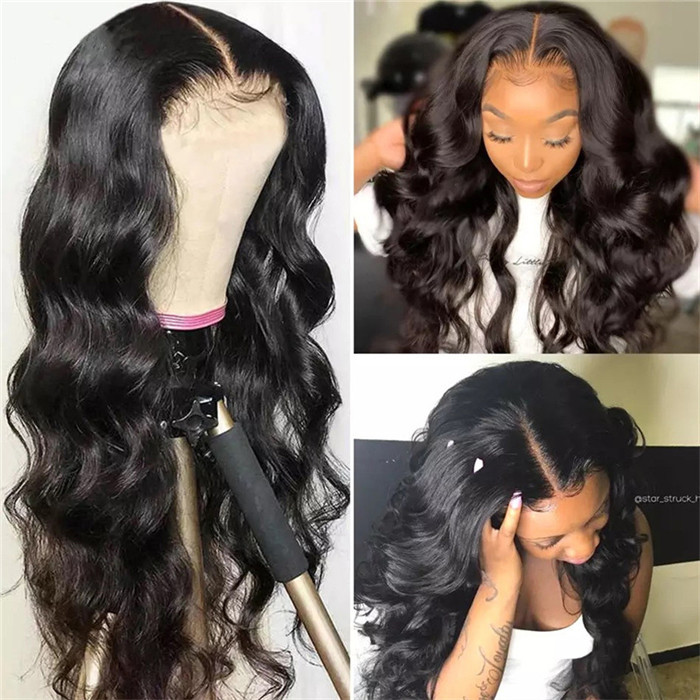 13*6 Lace Front Wigs 130% Density Virgin Human Hair Natural Color Natural Hairline