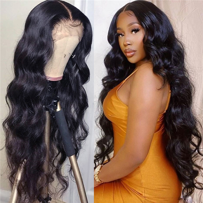 13*4 Lace Front Wigs 300% Density Virgin Human Hair Natural Color Natural or Realistic edges