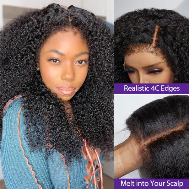 13*4 Lace Front Wigs Jerry Curly 130% Density Virgin Human Hair Natural Color Natural or Realistic edges