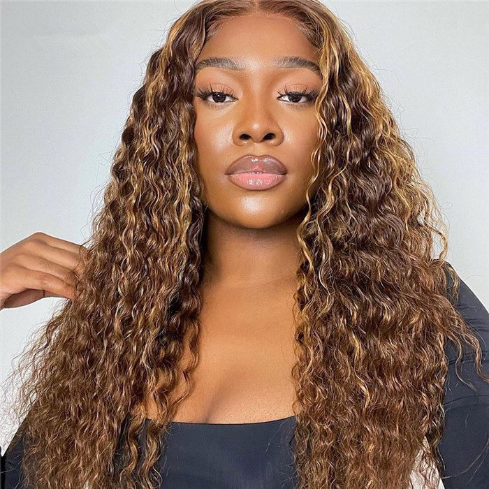 P4/27 Brown Hightlighted Color 180% Density 13*4 Lace Frontal Wigs Virgin Human Hair