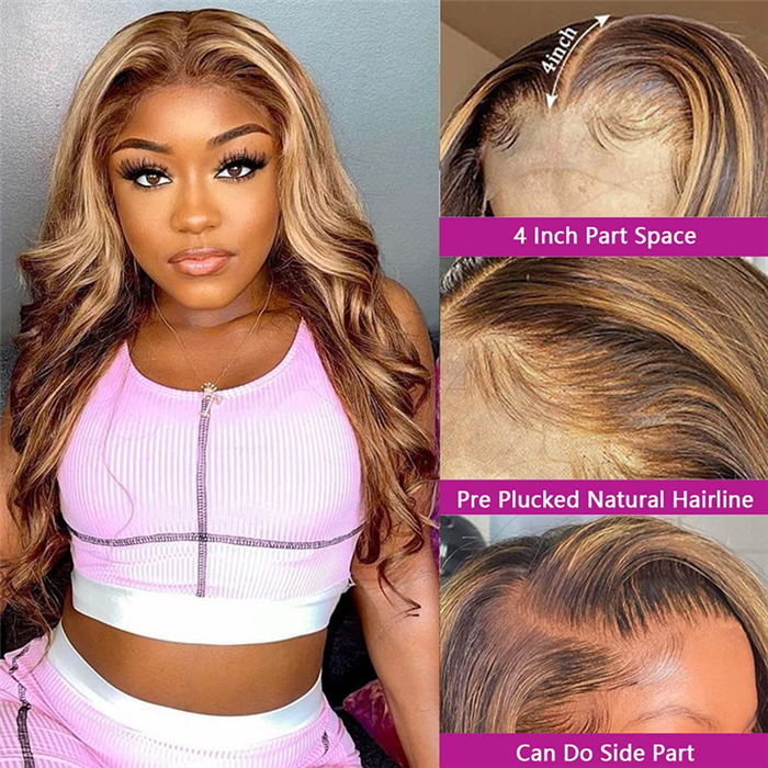 Hightlighted Color P4/27 13*4 Lace Front Wigs Lace Wigs Virgin Human Hair Natural Hairline