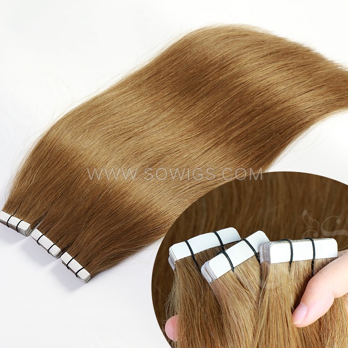 Color 6 Straight Tape ins Tape hair Extension 20pcs 50gram/pack 100% Human Hair Weaves