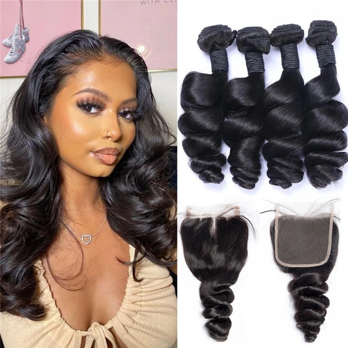 3 Bundles With Closure Loose Wave Hair Virgin Remy Human Hair Bundles Raw Hair Extensions Sowigs 12a Hair Weave