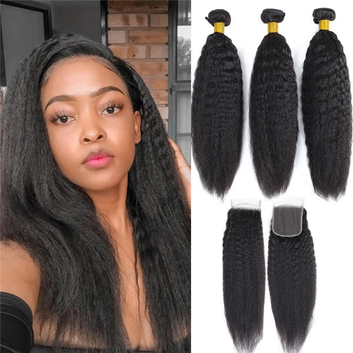 Sowigs 12a Hair Weave Kinky Straight Hair 3 Bundles With Closure Virgin Remy Human Hair Bundles Raw Hair Extensions