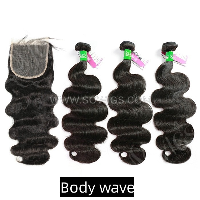 12a Grade 3 Bundle With Lace Closure Free Part Factory Price Various Style 100% unprocessed Virgin Human Hair Extension Natural Color